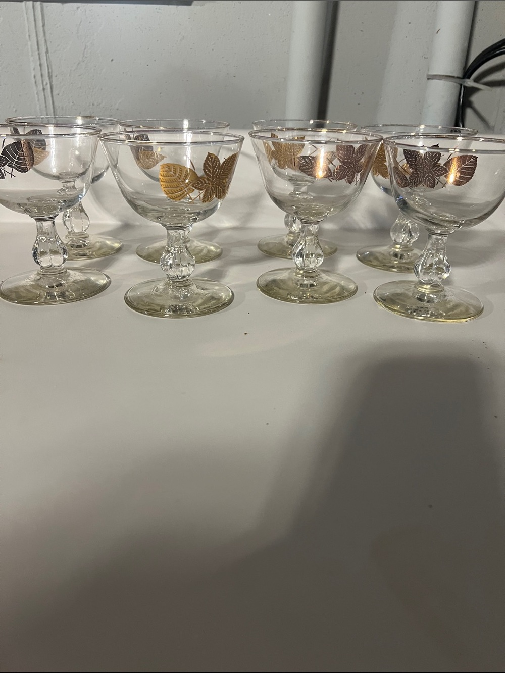 Libbey Gold Leaf Foliage Trim Crystal Dessert Coupes - Set of 8